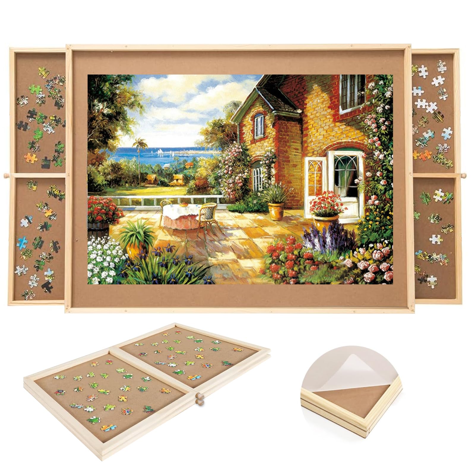 Small Puzzle Board with Large Drawers & Cover Mat – Portable 14" x 28" Jigsaw Table for Organized Puzzling – Ideal for Small Puzzles(300-500Pcs)