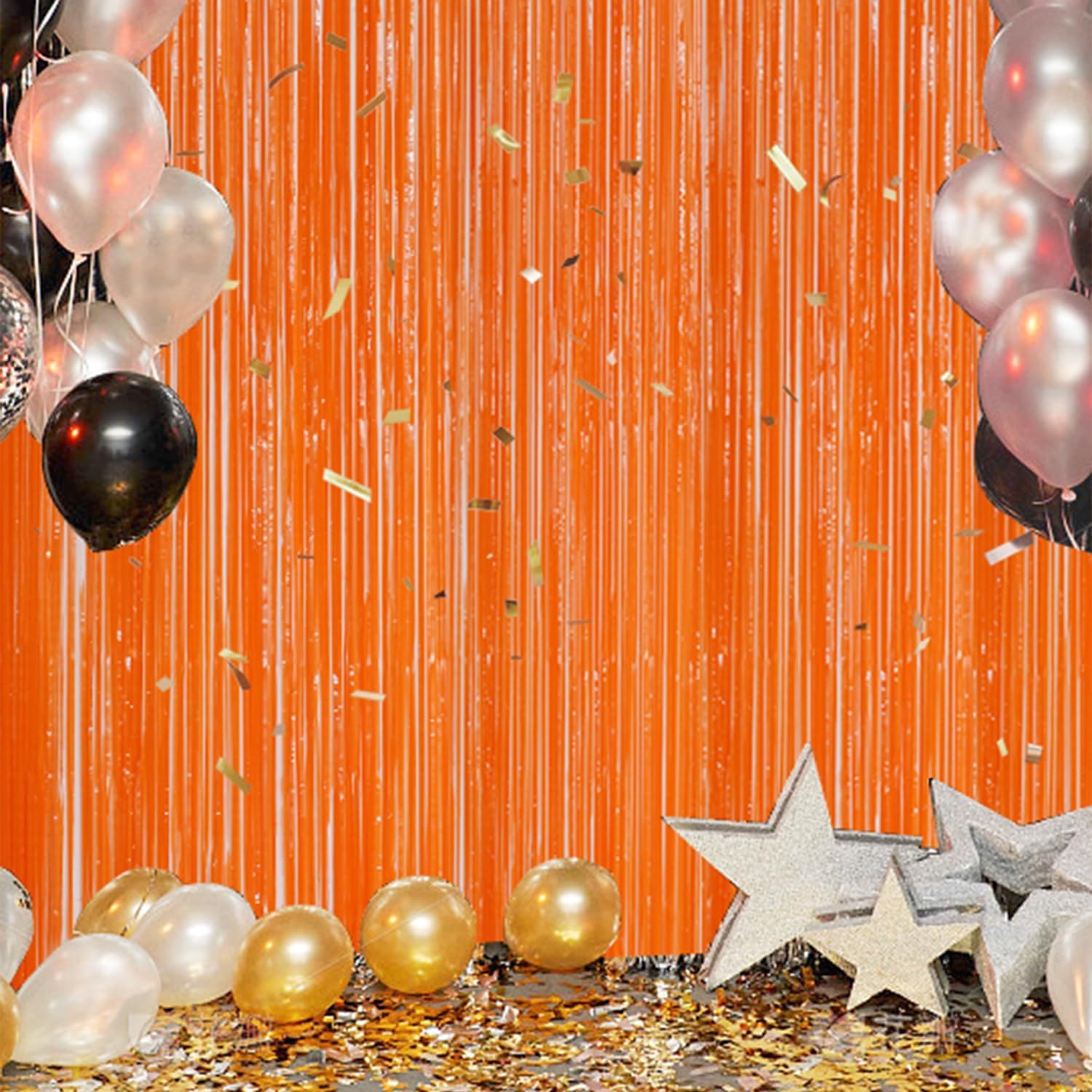 3 Pack Foil Fringe Backdrop - Orange Shiny Tinsel Curtains for Party Decoration/Photo Booth Props - 3.3x8.2 FT Metallic Foil Backdrop for Birthday, Wedding, Graduation, Christmas. - Image 4