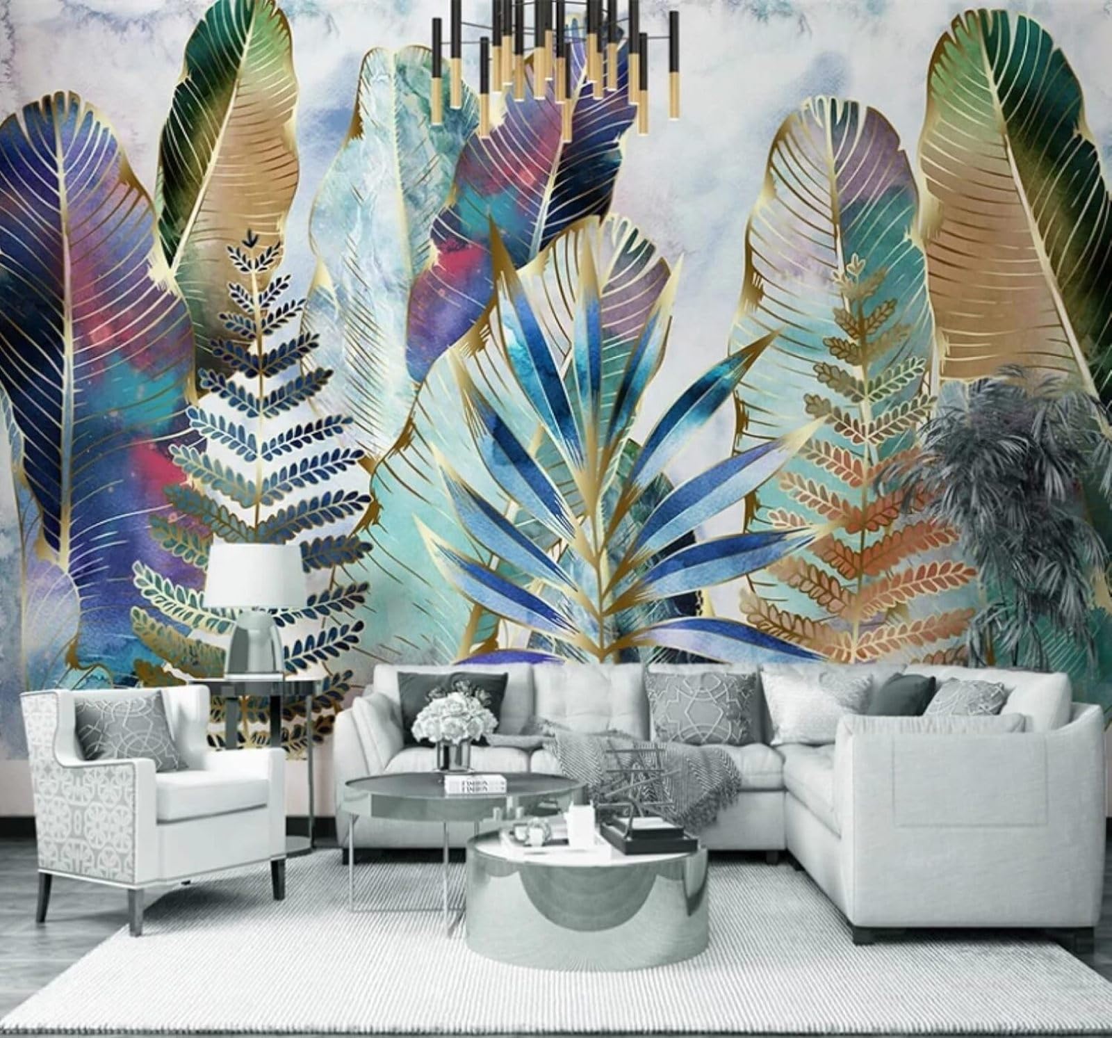Xlming 400Cm×280Cm(B×H) Minimalist Three Dimensional Tropical Plants Banana Leaves 3D Wallpaper Luxury Silk Study Dining Feature Sofa Grey Bedroom Living Room Tv Decorative Wall-400Cm×280Cm