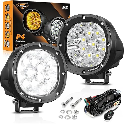 Auxbeam 4 Inch Round LED Offroad Lights 2PCS 90W LED Light Pods Round LED Driving Lights Spot Work Fog Light with Wiring Harness for Truck Pickup SUV ATV UTV 4x4 Jeep(White Beam)
