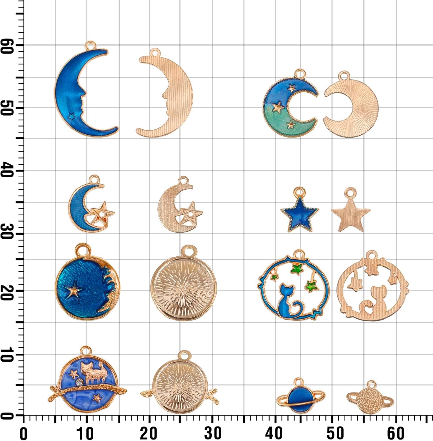 108 Pieces Jewelry Charms, Mixed Antique Silver Sun Stars Moon Charms Pendants, Assorted Gold Plated Enamel Cat Moon Star Celestial Charm Pendant for Earrings Necklace Jewelry Crafting (Blue) : Arts, Crafts & Sewing