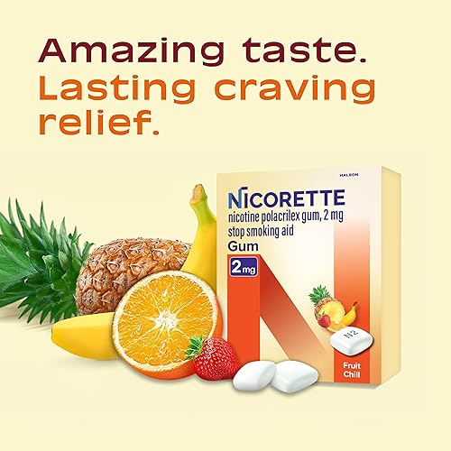 Miniatura 3 de Nicorette goma de mascar de nicotina de 2 mg para ayudar a dejar de fumar - Ayuda para dejar de fumar con sabor a frutas refrescantes, 20 unidades
