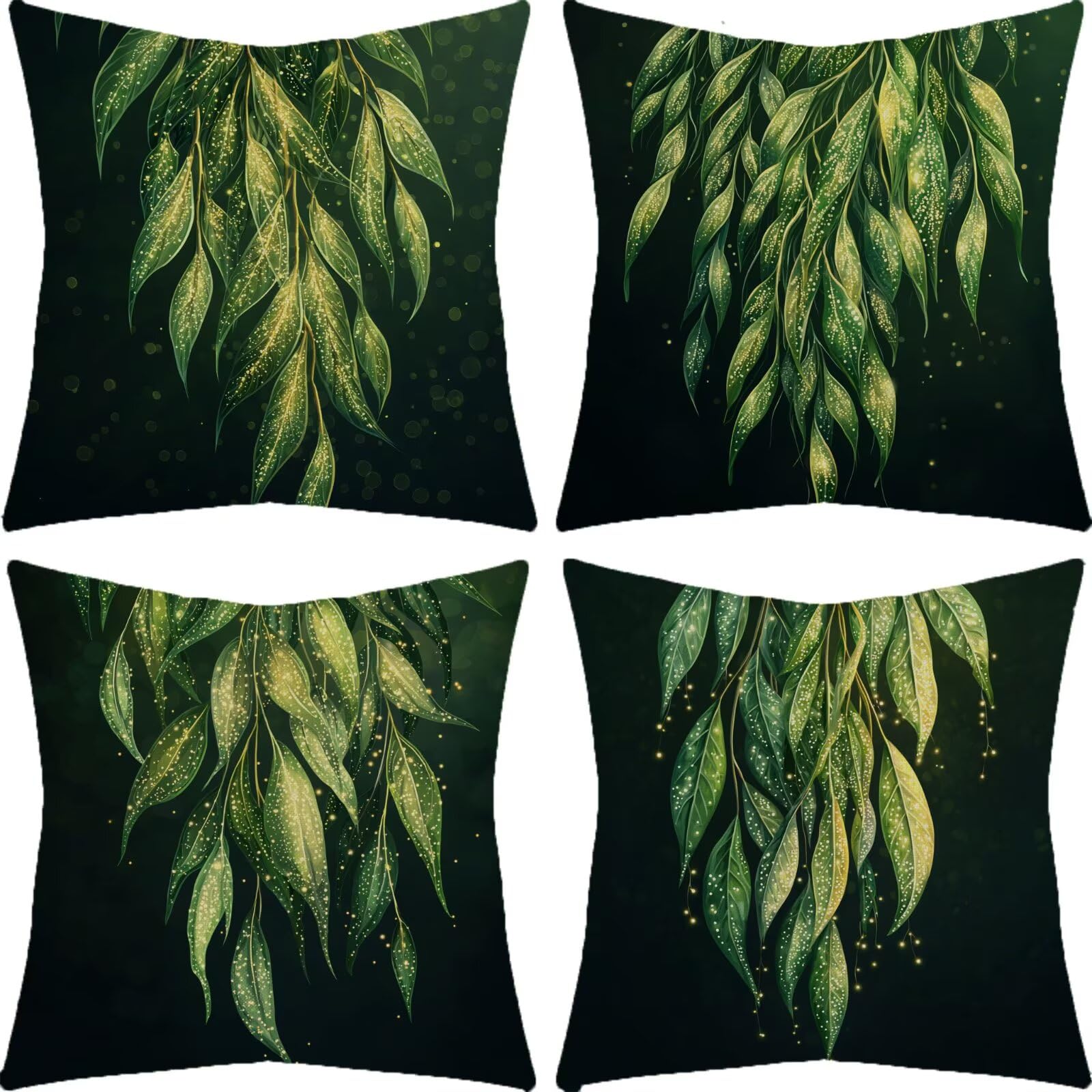 4 Stück Kissenbezüge 50x50cm, Grün Samt Zierkissenbezug Schwarz Couch Zierkissenbezug, Exquisiter Deko Kissenbezüge für Deko Wohnzimmer, Sofa Schlafzimmer Couch. CX-2414