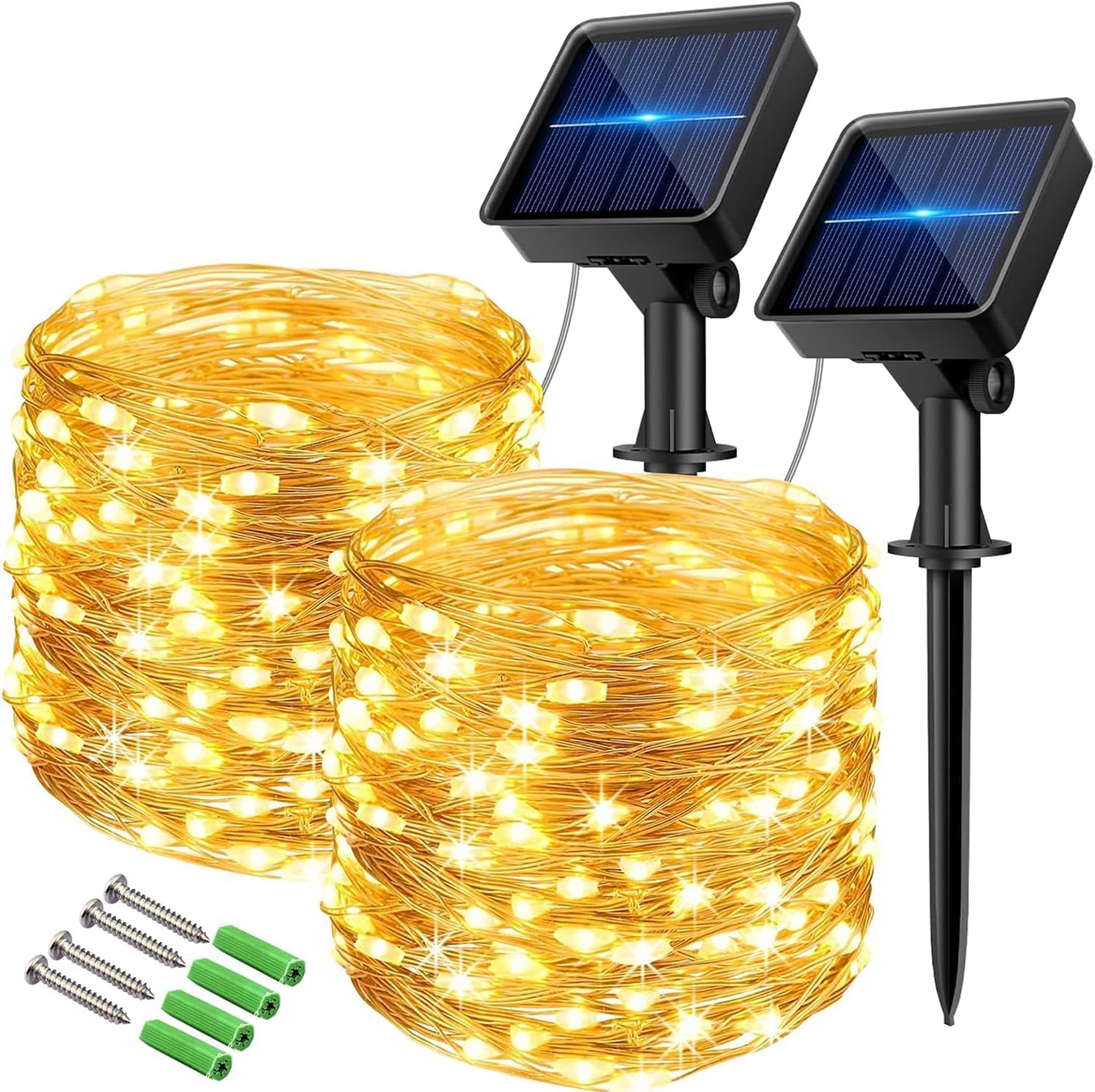 Vulisox Warm-White Solar String Lights Outdoor, Fairy Lights Waterproof, 2 Pack Total 12M/ 40Ft 120Leds/ 8 Mode Copper Wire Solar Lights Outdoor Garden For Party, Trees,Camping, Decorations(Warm White)
