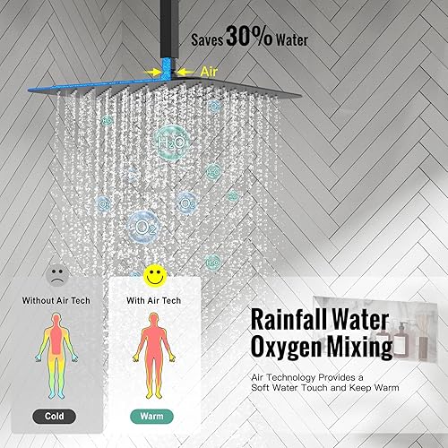 Miniatura 19 de SR SUN RISE Sistema de ducha montado en el techo de 12 pulgadas, mezclador de lluvia, sistema de cabezal de ducha de lluvia, dorado cepillado, Oro