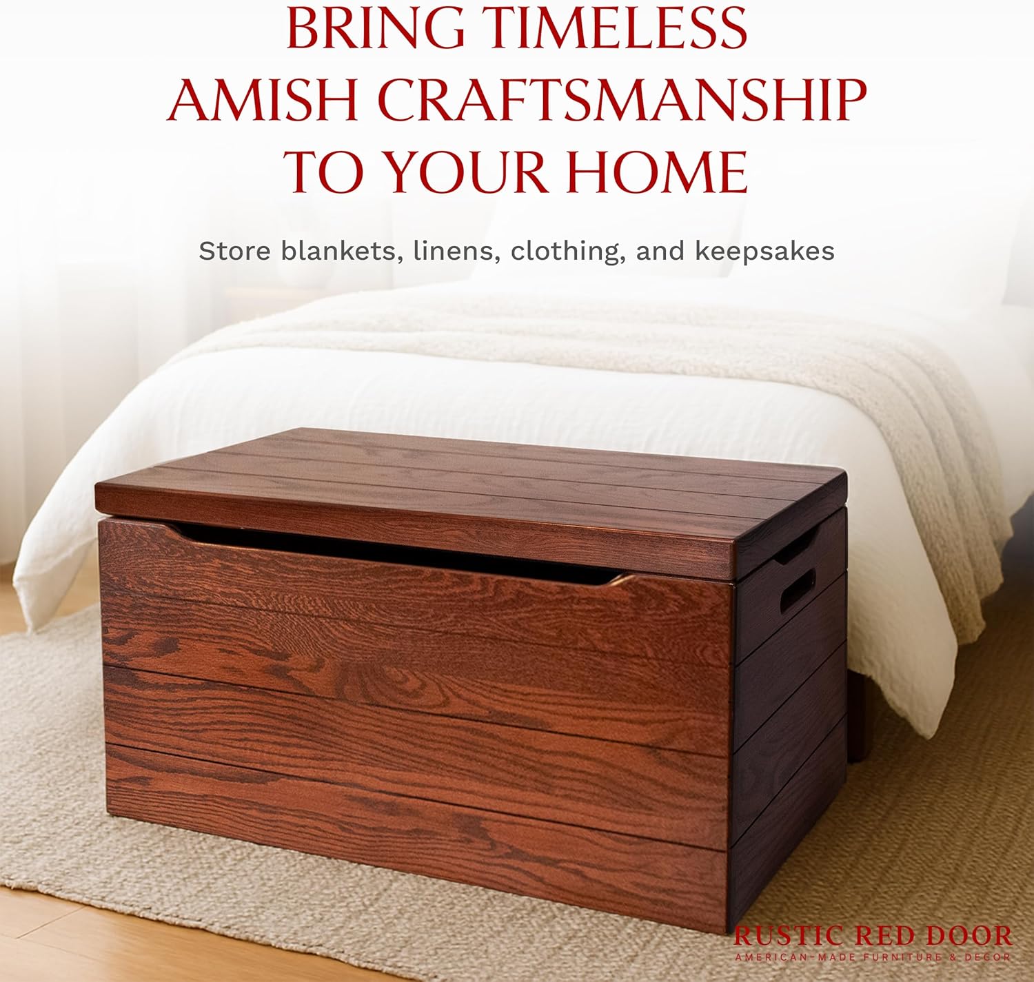 Amish Made Wooden Storage Chest Trunk Box with Lid and Handles for Bedroom, Blanket, Clothes, Anti-Slam Hinges, Handmade, Rustic, Oak Wood, Michaels Stain, 30"