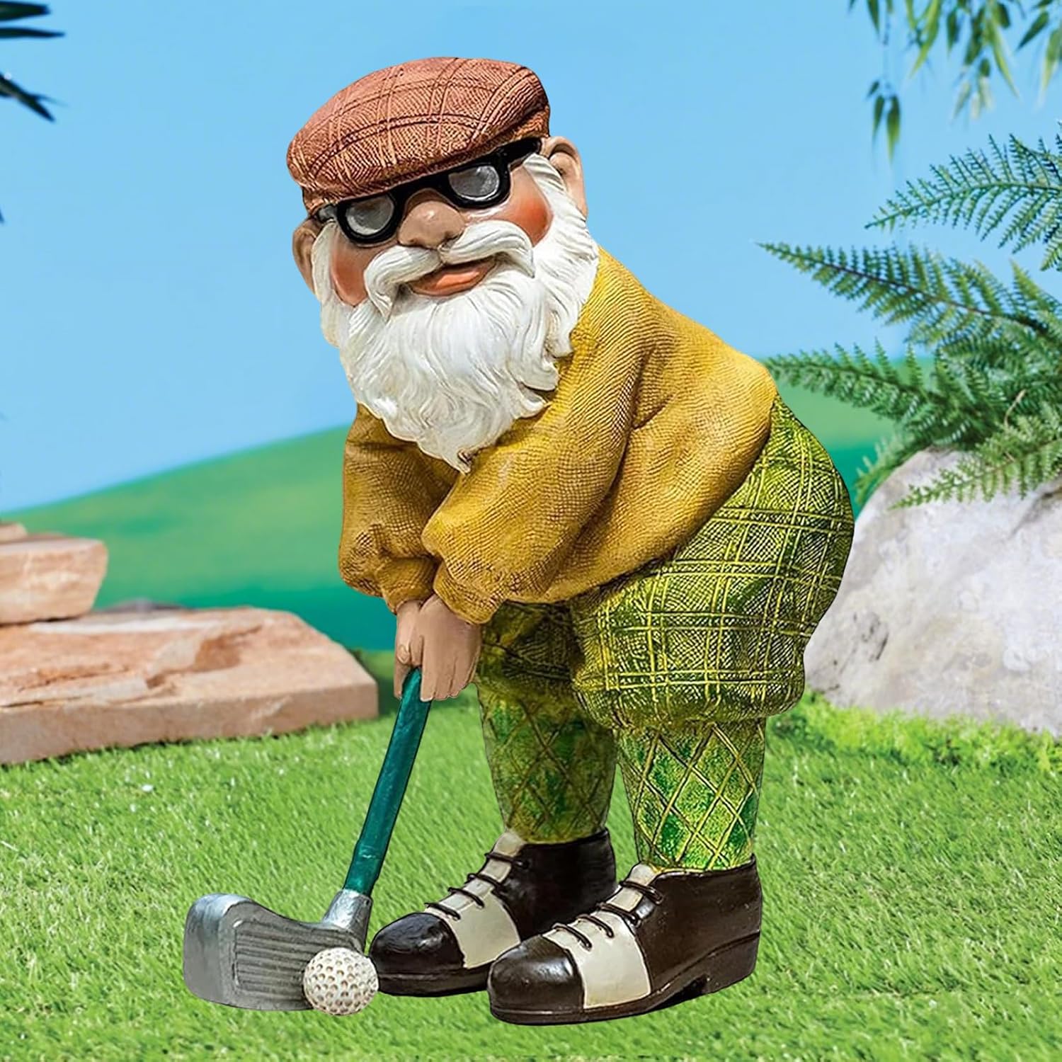 Golf Gnomes Statues, Funny Tiny Ornament Decor for Garden Yard Patio Porch Lawn Bookshelf Home, 7.8" H × 5.1" L × 4.1" W
