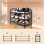 3-Tier Rack de chaussures extensible pour placard, Organisateur de chaussures,17-31-Sac de chaussures réglable,Convient pour les petits espaces,Small Front Door Armbe Shoe Stand,Sturdy Metal,Black