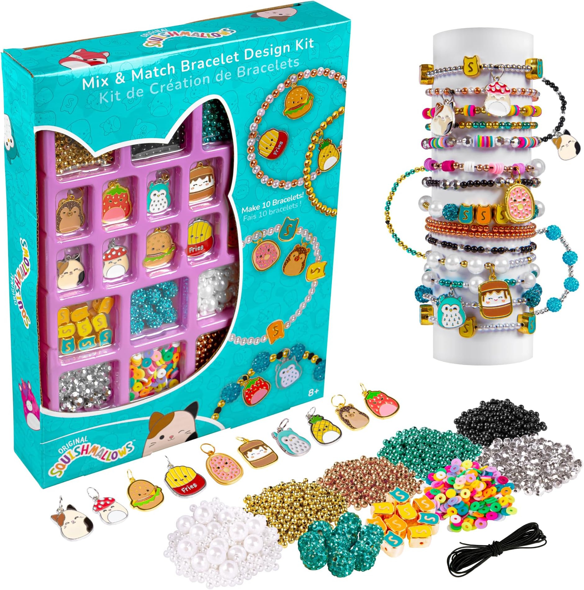 Fashion Angels Squishmallows Mix & Match Bracelet Design Kit​ - Makes 10 Bracelets - Includes 10 Squishmallows Charms, 10 Gem Beads, Assorted Beads and More - Join The Squish Squad - Ages 8 and Up