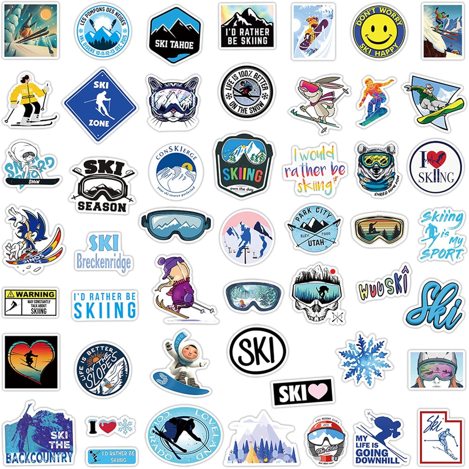 50Pcs Skiing Stickers, Snowboard Decals, Winter Ski Sports Stickers, Adventure Nature Outdoors Waterproof Vinyl Decals for Teens Adults Laptop Water Bottles Skateboard Bike Car Luggage - Image 2