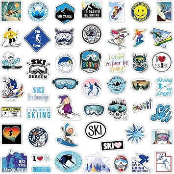 50Pcs Skiing Stickers, Snowboard Decals, Winter Ski Sports Stickers, Adventure Nature Outdoors Waterproof Vinyl Decals for Teens Adults Laptop Water Bottles Skateboard Bike Car Luggage