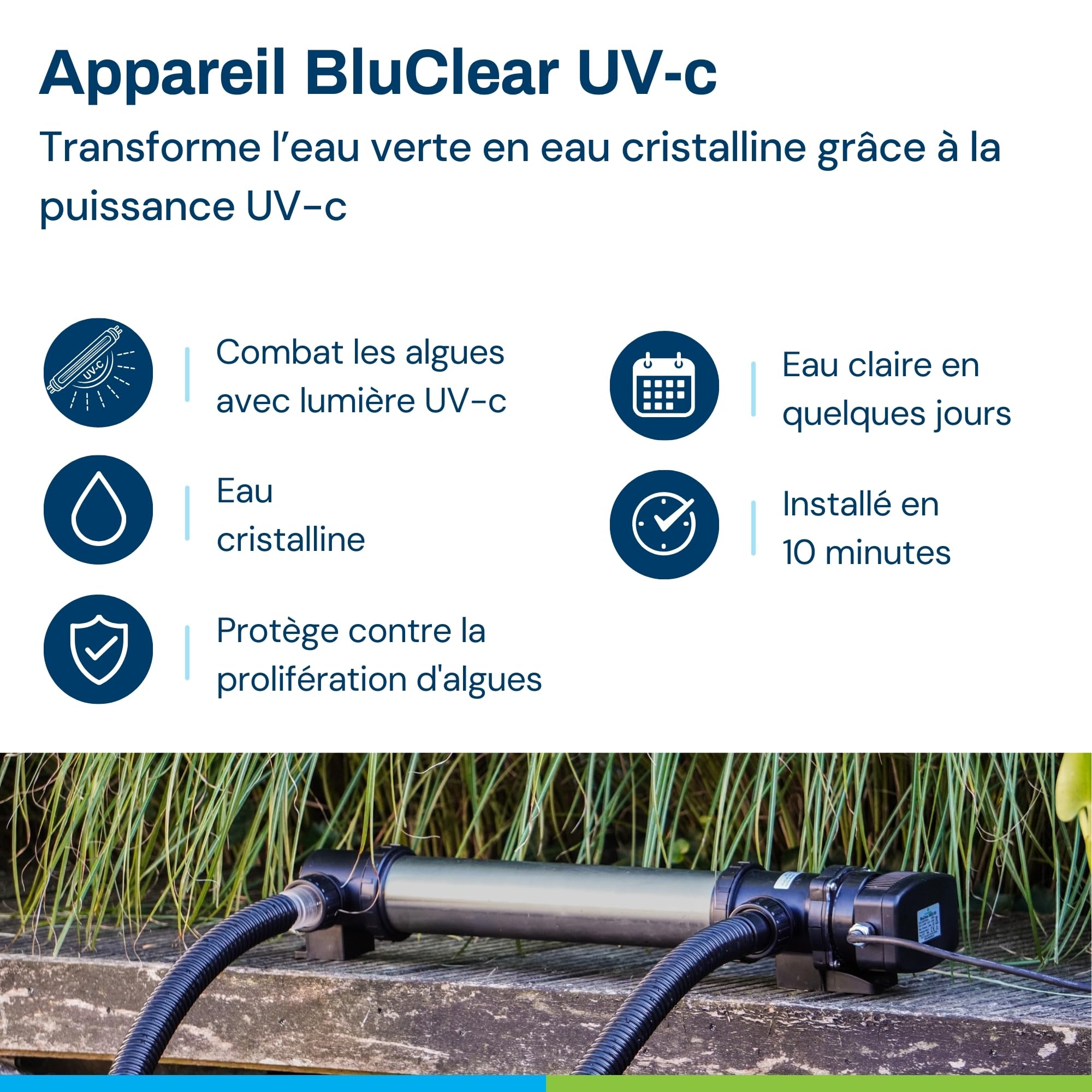 BluClear 18W UV-c Stérilisateur de Bassin, Clarificateur Lampe Anti-algues Robuste