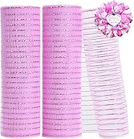 Vista 18 de TONIFUL 3 rollos de cintas de malla decorativas verde/blanco/amarillo de 10 pulgadas, malla de tela con papel de aluminio para decoraciones