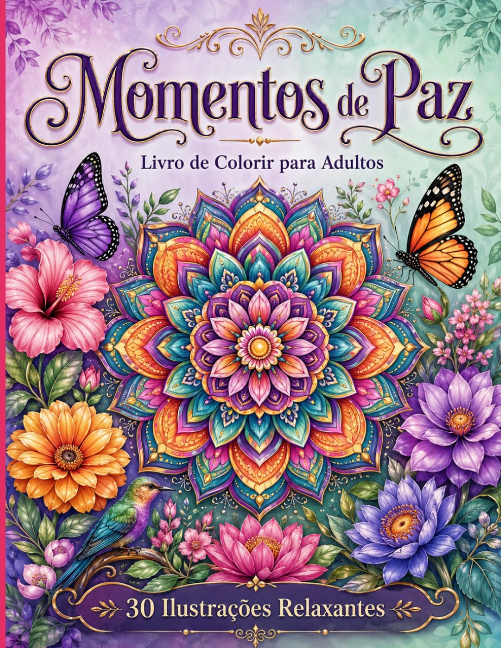 Momentos de Paz: Livro de Colorir para Adultos com 30 Ilustrações Relaxantes