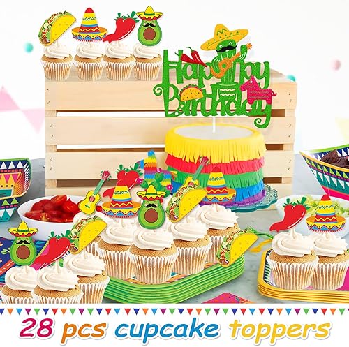 Miniatura 7 de Decoración de pastel de fiesta para cupcakes, cactus mexicano, burro, maraca, sombrero, guitarra, taco, pimienta, decoración de pastel de feliz