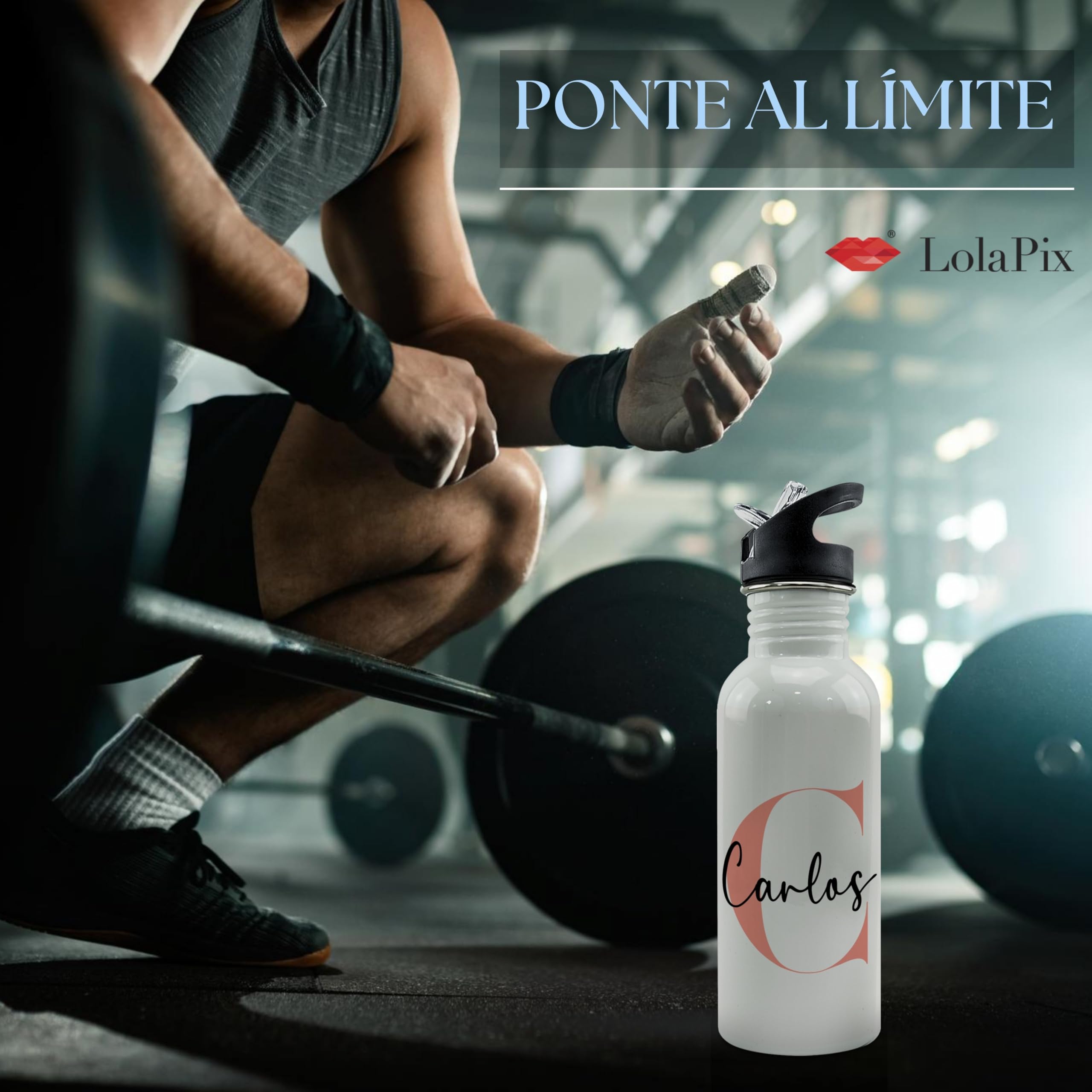 Botella Personalizada Nombre. Botellas de Agua Personalizadas. Botella agua acero inoxidable personalizada Gimnasio. Regalo Personalizado Mujer Hombre. Regalo Dia de la Madre. Straw Stop 600ml