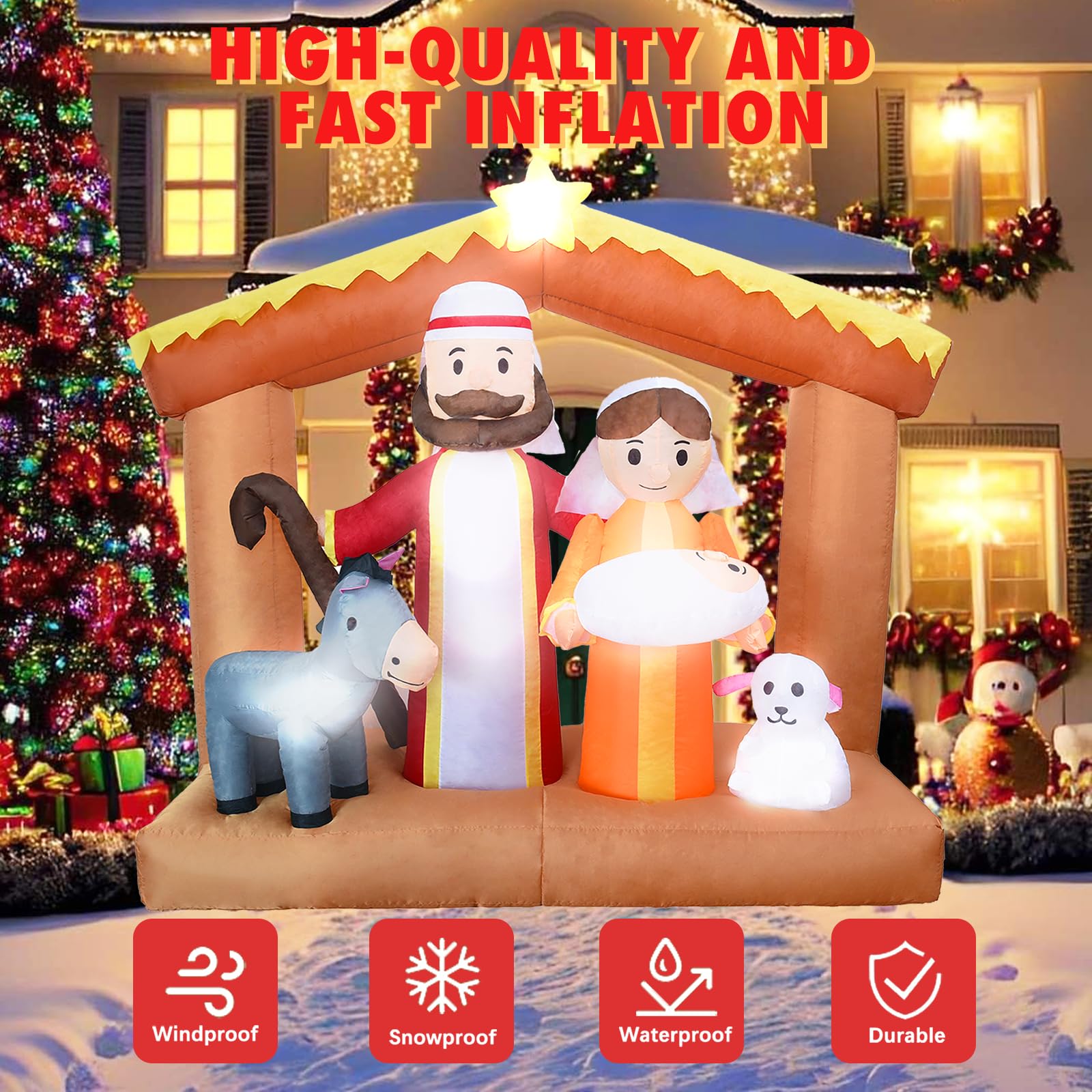 Decorazione natalizia da 1,8 m, presepe con luce a LED, decorazione natalizia per giardino, prato, patio, Natale, vacanze, interni, decorazione per feste