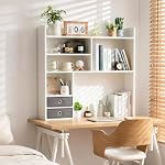 deli Desktop Bookshelf, High-Capacity Desk Hutch Organizer with 7 Shelves and 2 Drawers for Computer Desk, Desk Shelf Organizer for Dorm Office Home, White