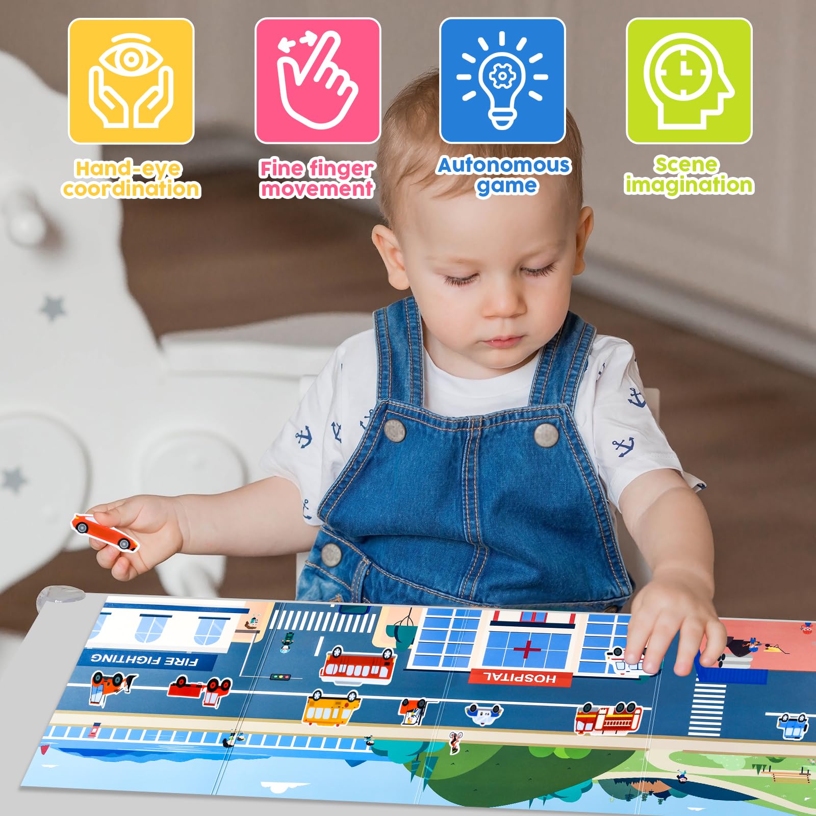 ASTARON Livre d'autocollants d'animaux pour les tout-petits, autocollants de véhicule imperméables réutilisables, jouets de voyage pour activités d'avion pour enfants