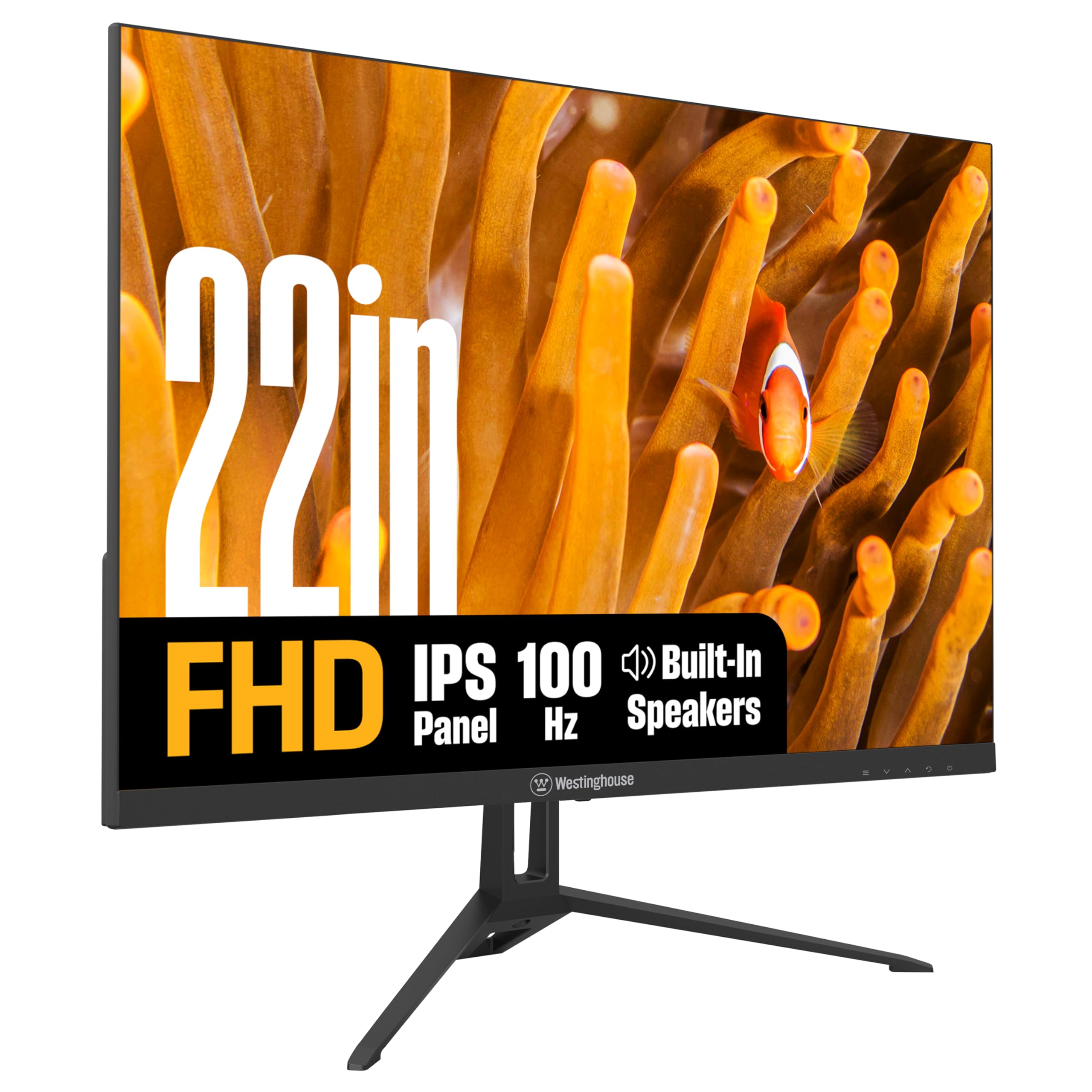 Westinghouse 22 Inch Monitor, 1080p Full HD IPS Computer Screen, 100Hz Refresh Rate, 1ms Response, HDR, Adaptive Sync, Built-in Speakers, HDMI, VGA, Gaming & Home Office (2025 Model)