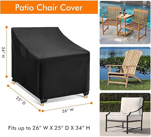 Miniatura 2 de WLEAFJ Fundas impermeables para sillas de exterior, fundas negras para muebles de patio, fundas de asiento profundo, paquete de 2, 26 pulgadas de