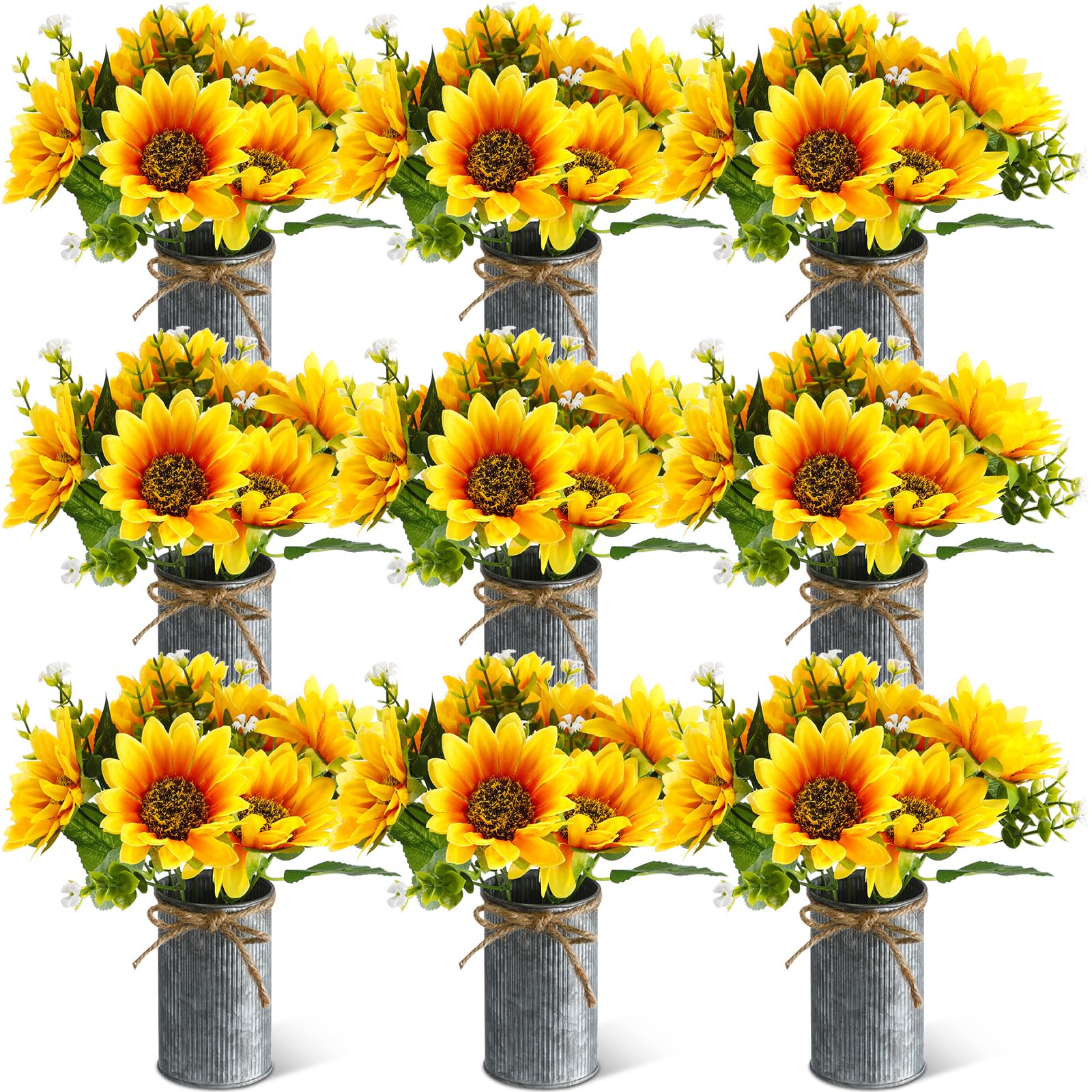 Photo 1 of SiliFine 9 Sets Sunflowers Centerpieces for Tables Artificial Sunflower with Vase Rustic Yellow Fake Flower for Wedding Decor Spring Summer Picnic Centerpieces Home Kitchen Shelf Decor (Vintage Color)