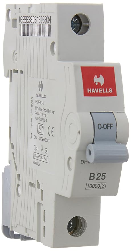 Havells DHMGBSPF025 PVC Plastic 25A MCB SP B Curve (White)