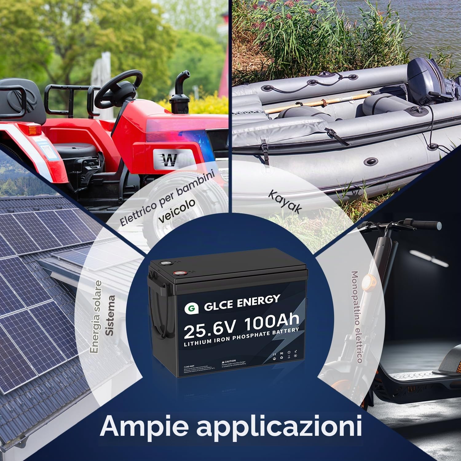 LiFePO4 Batteria al litio 24V 100Ah, BMS 100A aggiornato, durata di vita di 10 anni con più di 10000 cicli profondi per RV, sistema solare, rimorchio, camper, marina,applicazioni off grid