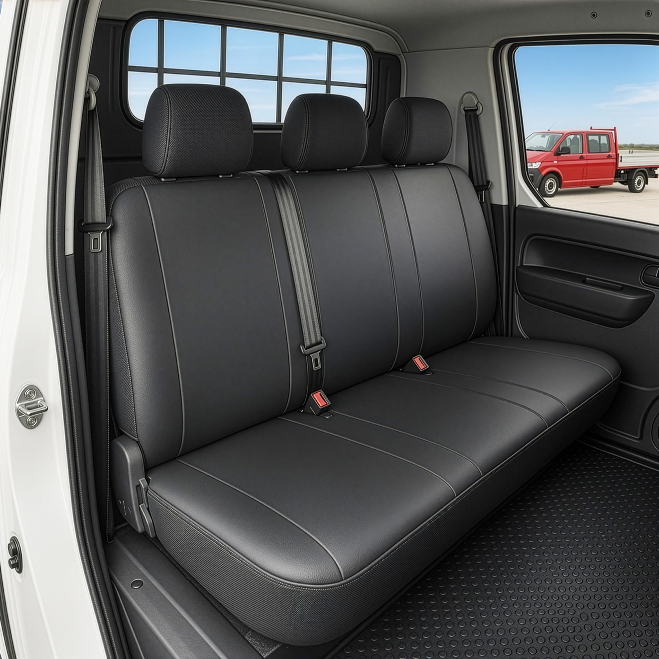 Walser Transporter Sitzbezüge Auto für VW T5, 3er Bank Pritsche, Auto Sitzbezüge aus Kunstleder, Sitzschoner Auto, Auto Sitzauflagen Set für Van