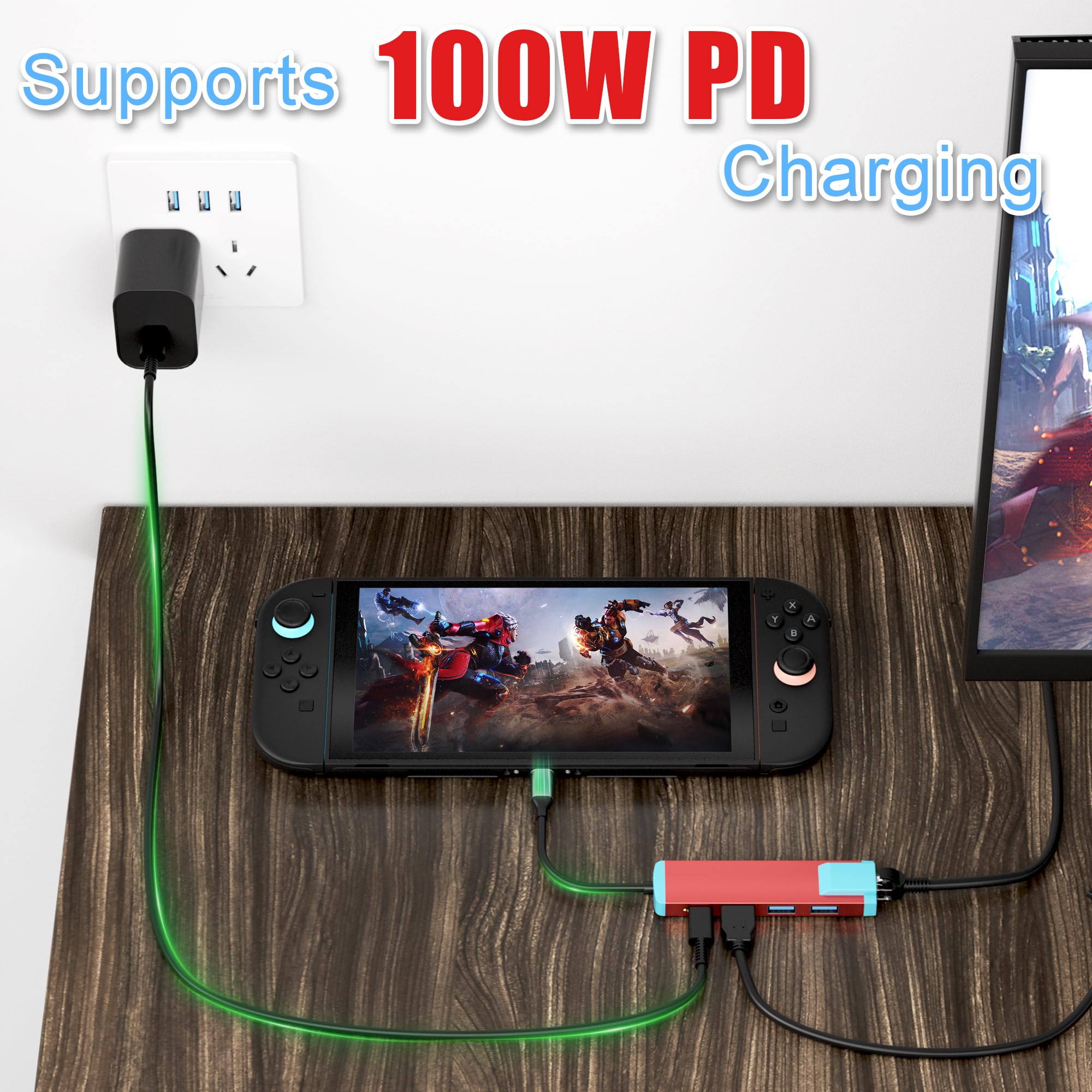 USB C Switch 2 Dock, adattatore HDMI 4K a 60 Hz con porta PD/USB 3.0/Gigabit Ethernet, dock di ricambio per interruttore/switch OLED/Steam Deck/ROG Xbox Ally X/Legion Go