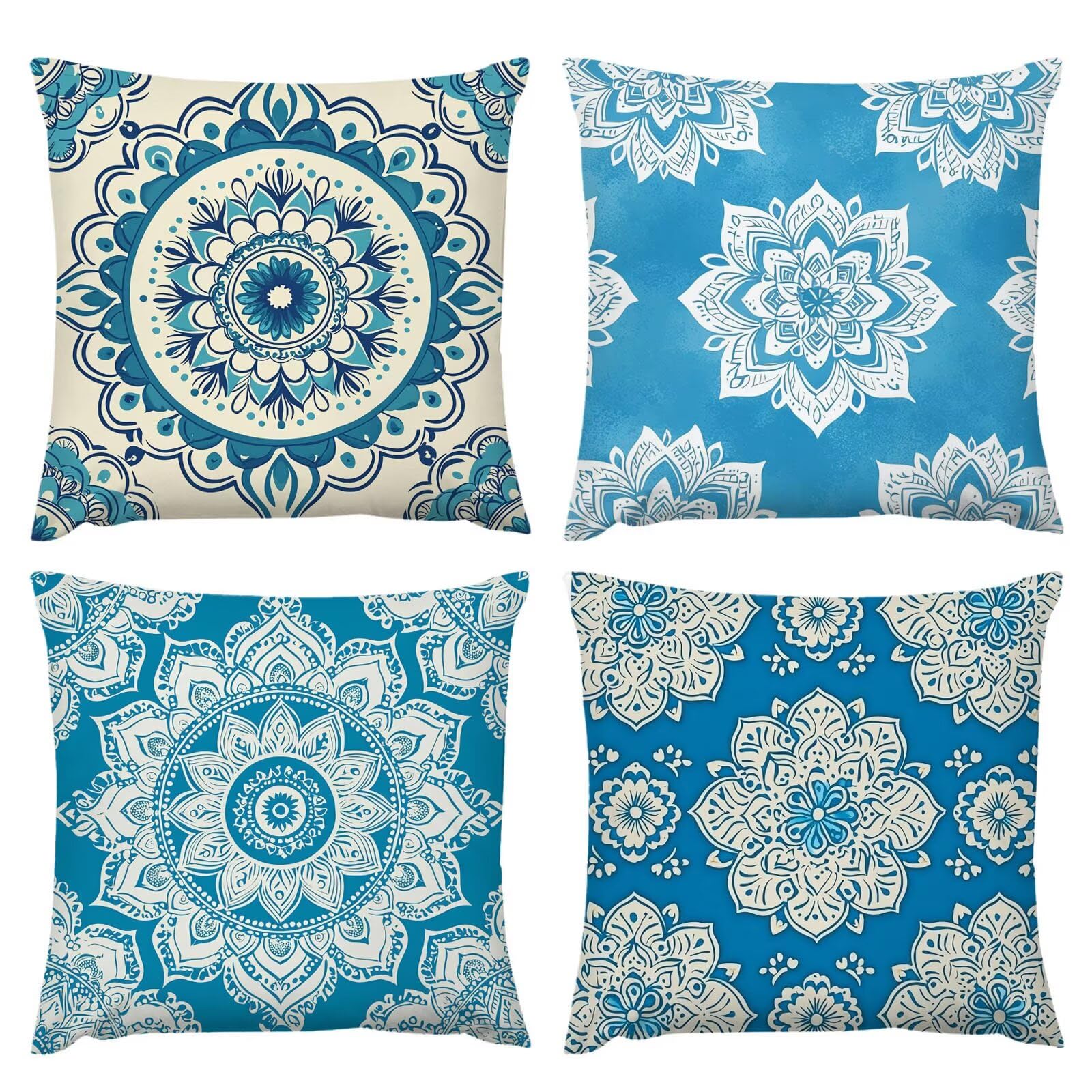 Housse coussin exterieur 45x45 boheme lin impermeable pour salon de jardin