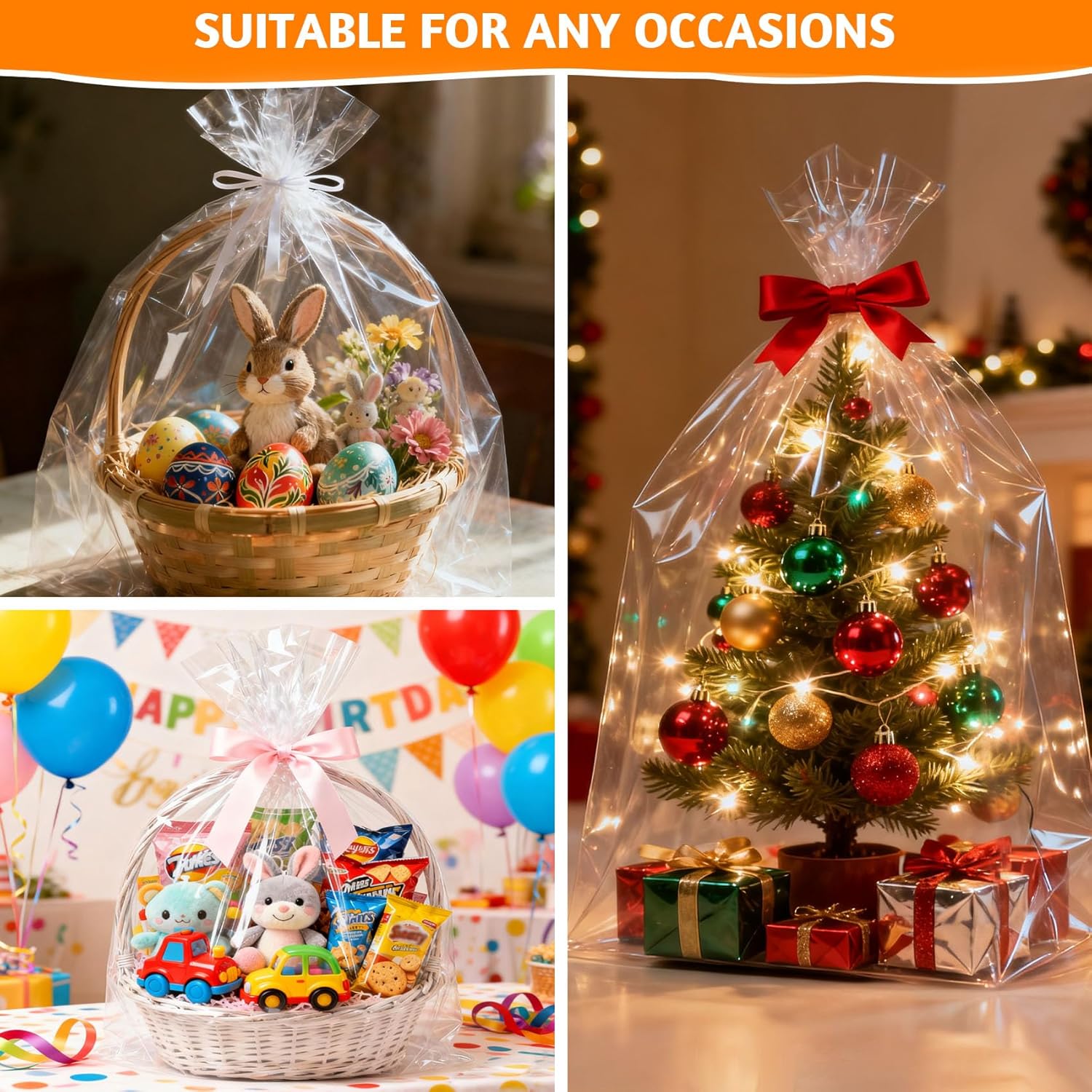 6 Pack Extra Large Cellophane Bags 30 x 40 Inches: 2.8 Mil Ultra Thick Clear Plastic Gift Basket Bags - Crystal Clear Wrap for Huge Baskets, Christmas Gifts, Easter Hampers & DIY Party Favors - Image 5