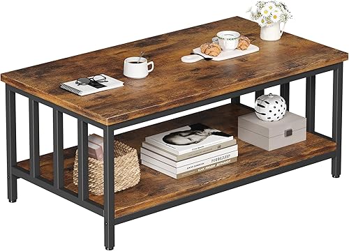 Miniatura 10 de Homeiju - Mesa de café para sala de estar con marco lateral a lamas, mesa moderna de granja para sala de estar con estante de almacenamiento de 2