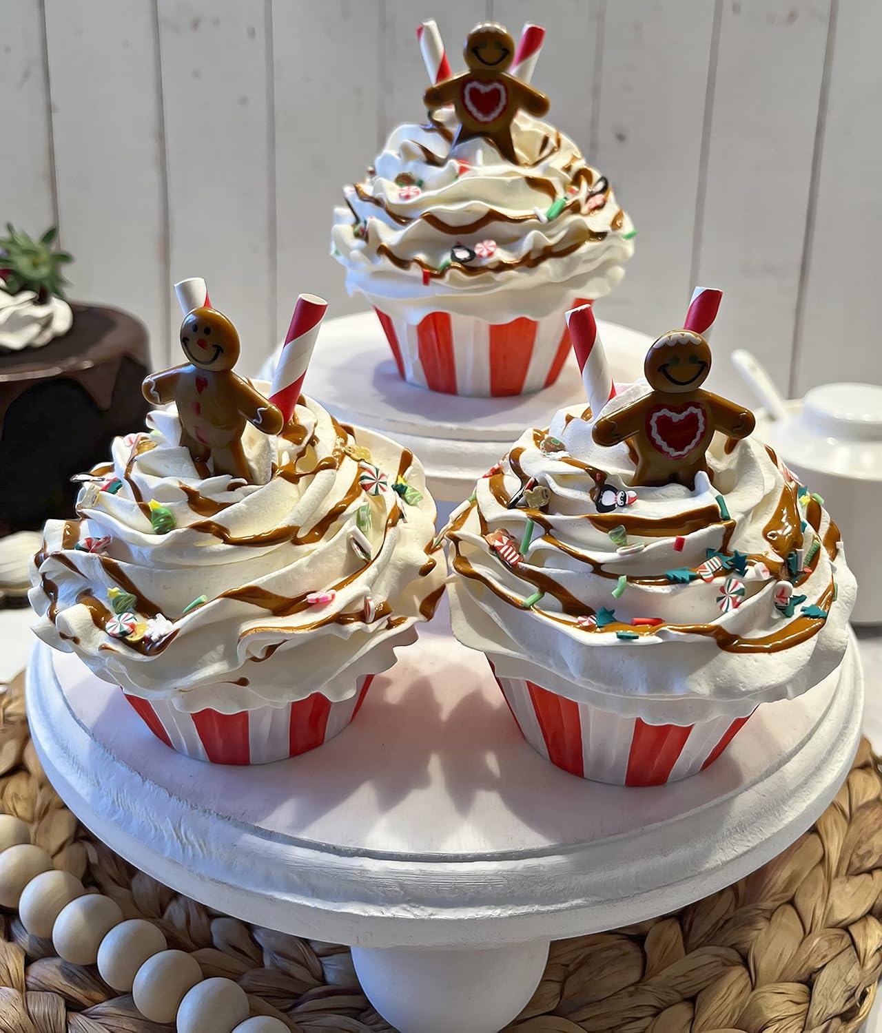 Fake Cake Cupcakes- Christmas Gingerbread Man Cupcakes- Set of 3- Handmade by Dezicakes- Fake Cake -Artificial Cupcakes