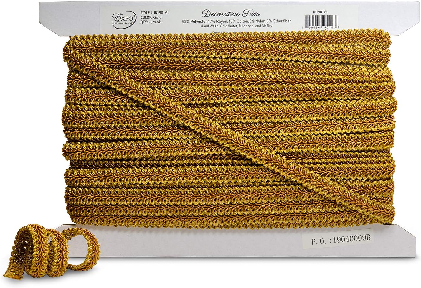 Expo International Trims by The Yard Alice Classic Woven Braid Trim, Gold (20 Yard Cut) (IR1901GL-20)