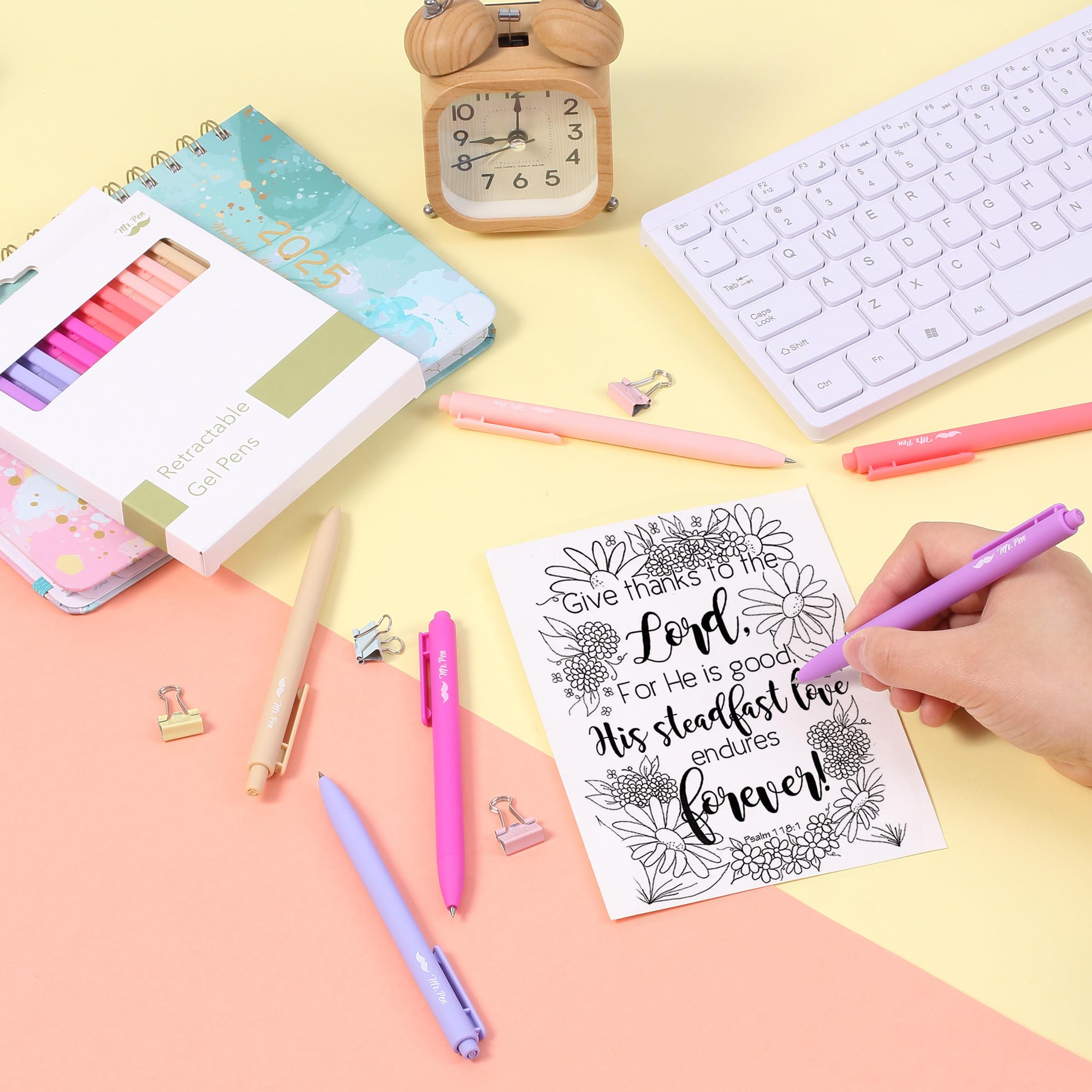 Mr Pen- Retractable Gel Pens 12Pack Black Ink Blushing Bloom Color Barrel Gel Pens — view 6