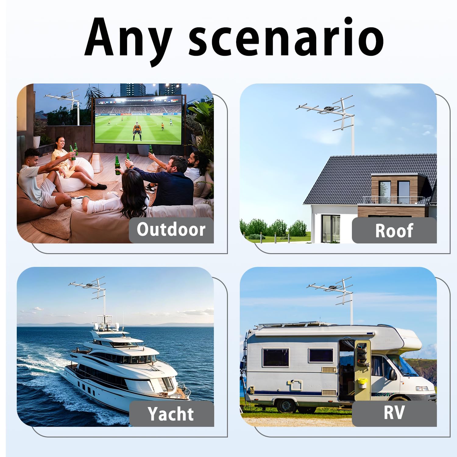 Yagi Antenne TV satellite HD, antenne HDTV numérique extérieure, rotation directionnelle à 360 degrés, longue portée avec UHF/VHF, prend en charge 4K, 1080p, Smart et anciens téléviseurs