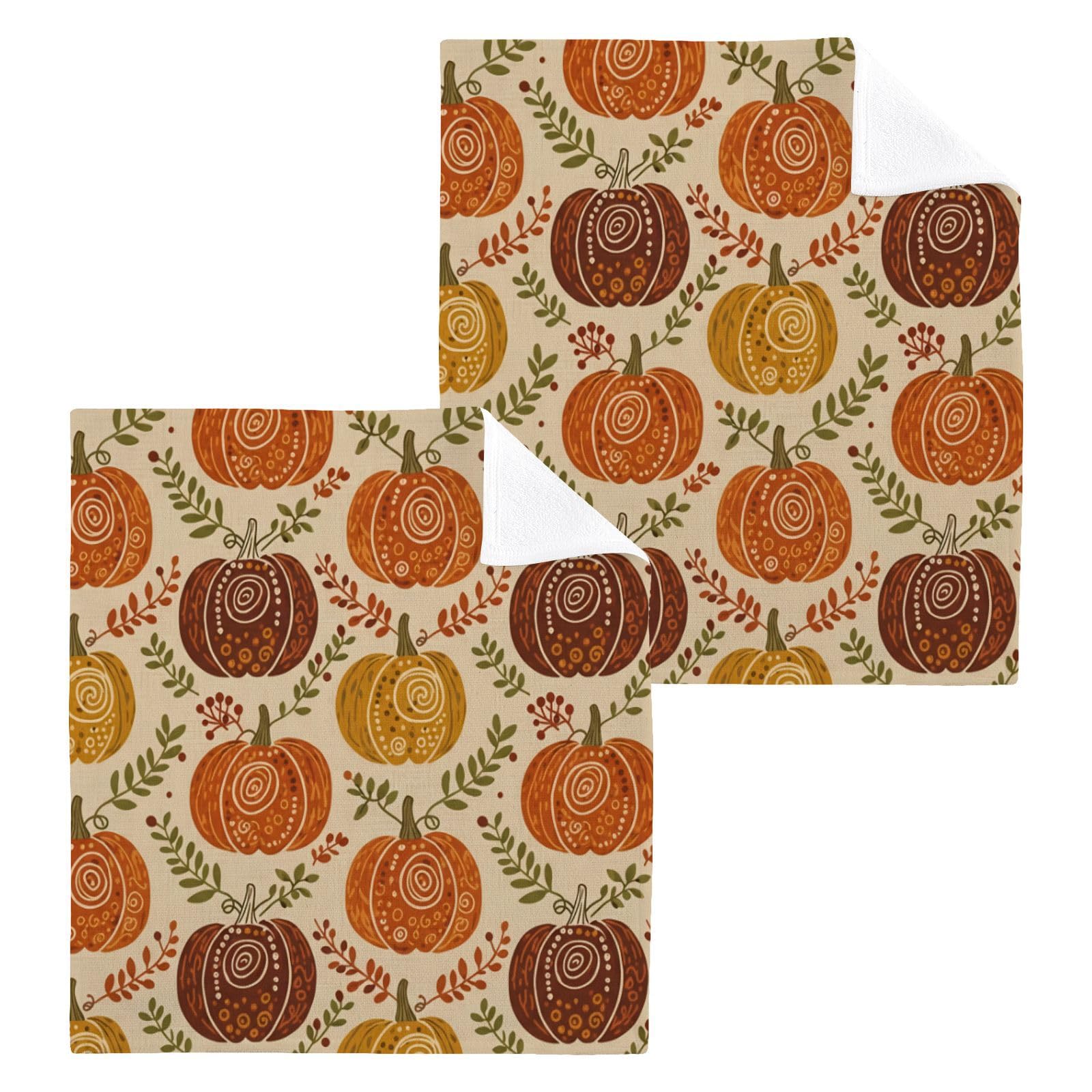 BOESI Pumpkin 12x12in Cotton Washcloth,Soft Absorbent Face Towel