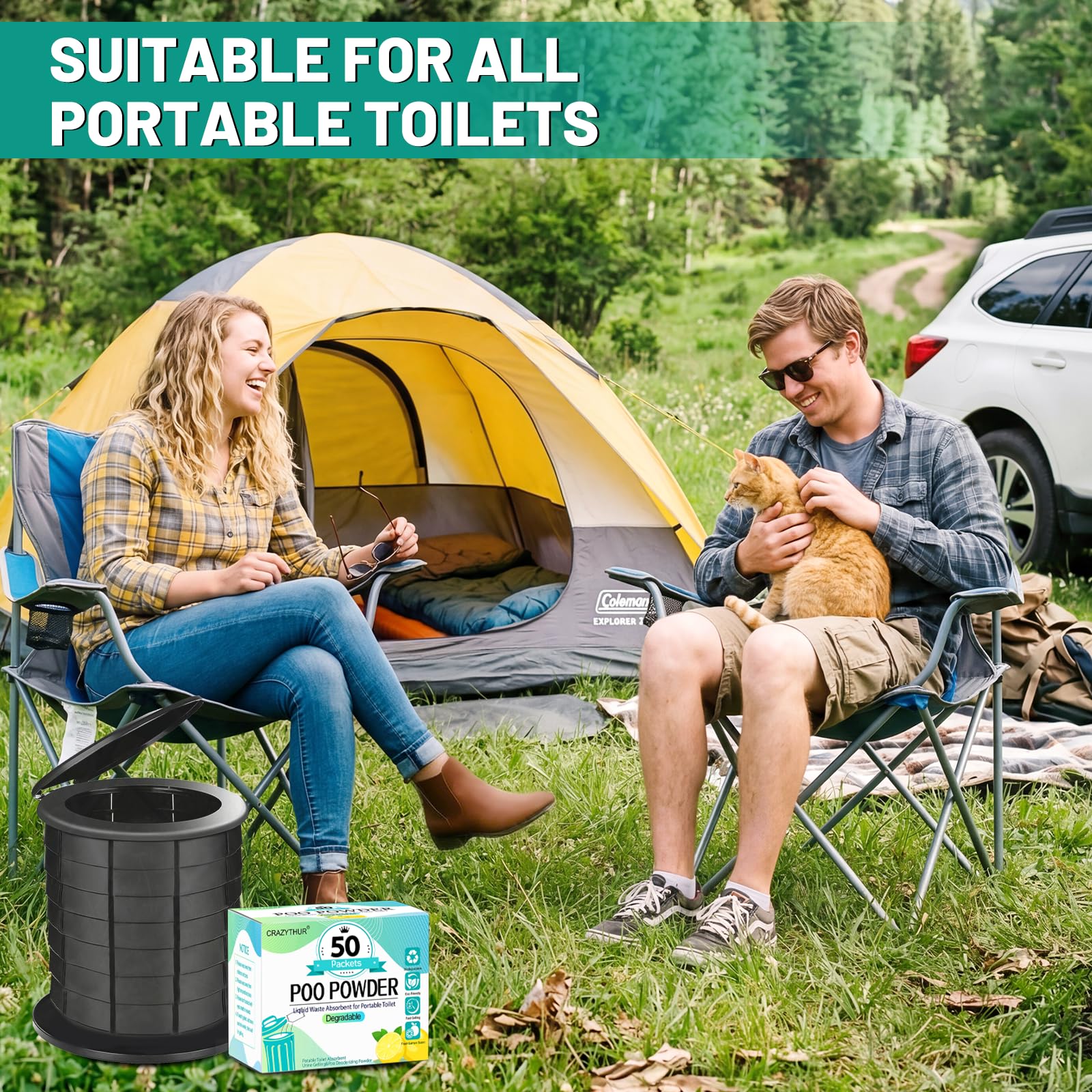 Tragbares Toilettengel, 50 Pakete Tragbare Camp-Toilette, Puder mit Zitronenduft, Öko-Gel für tragbares Toilettenpulver, Reise-Toiletgel für Outdoor, Camping und Wandern