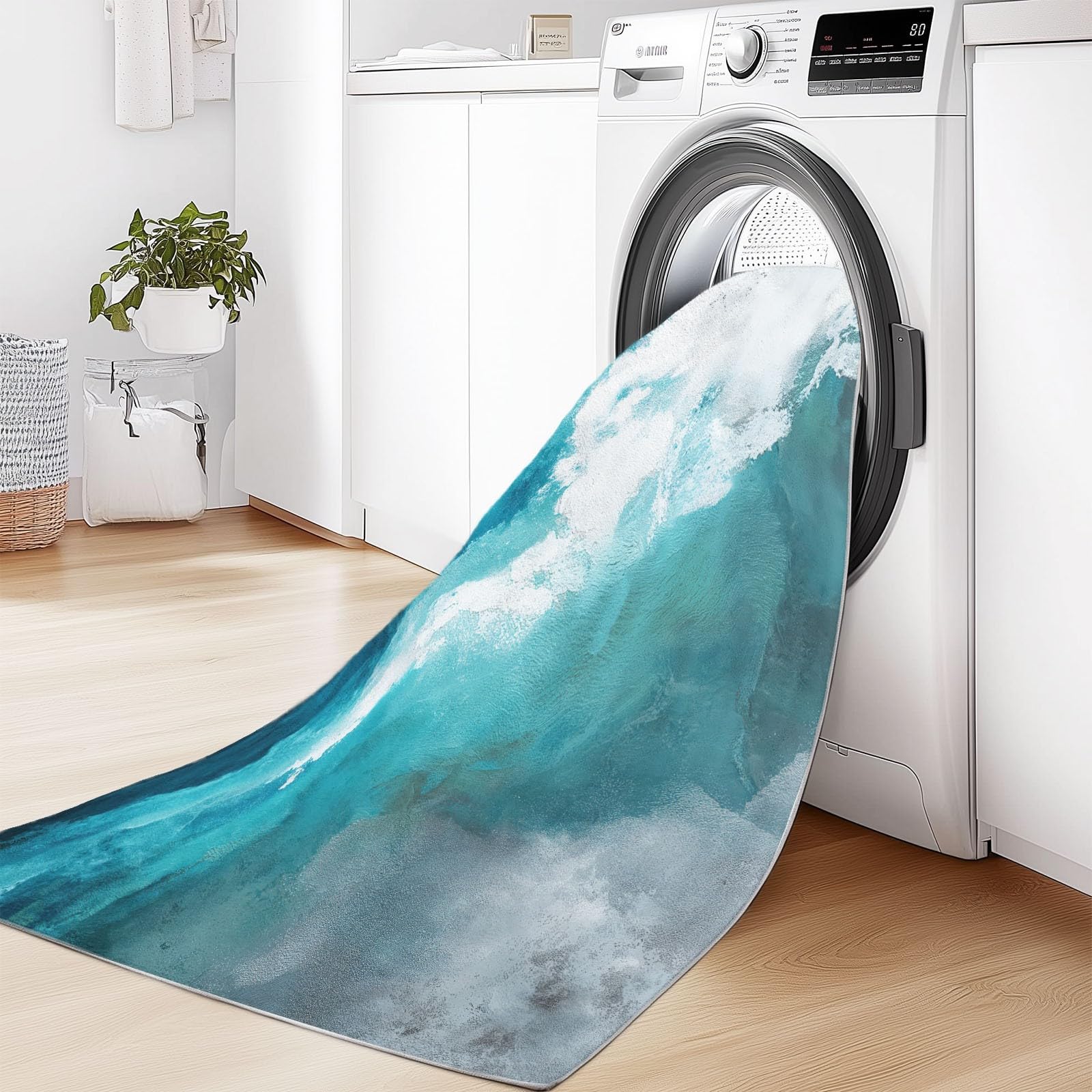 Tappeto per soggiorno 120 x 170 cm Tappeti lavabile in lavatrice morbido a pelo corto per camera da letto Moderno Effetto consumato Ombreggiatura tappeto resistente alle macchie Lago Blu Bianco
