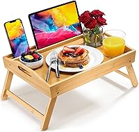 HOMEIT Bamboo Bed Tray with Folding Legs, Laptop Phone Holder & Handles - Breakfast in Bed Table for Sofa Couch Working Snacking