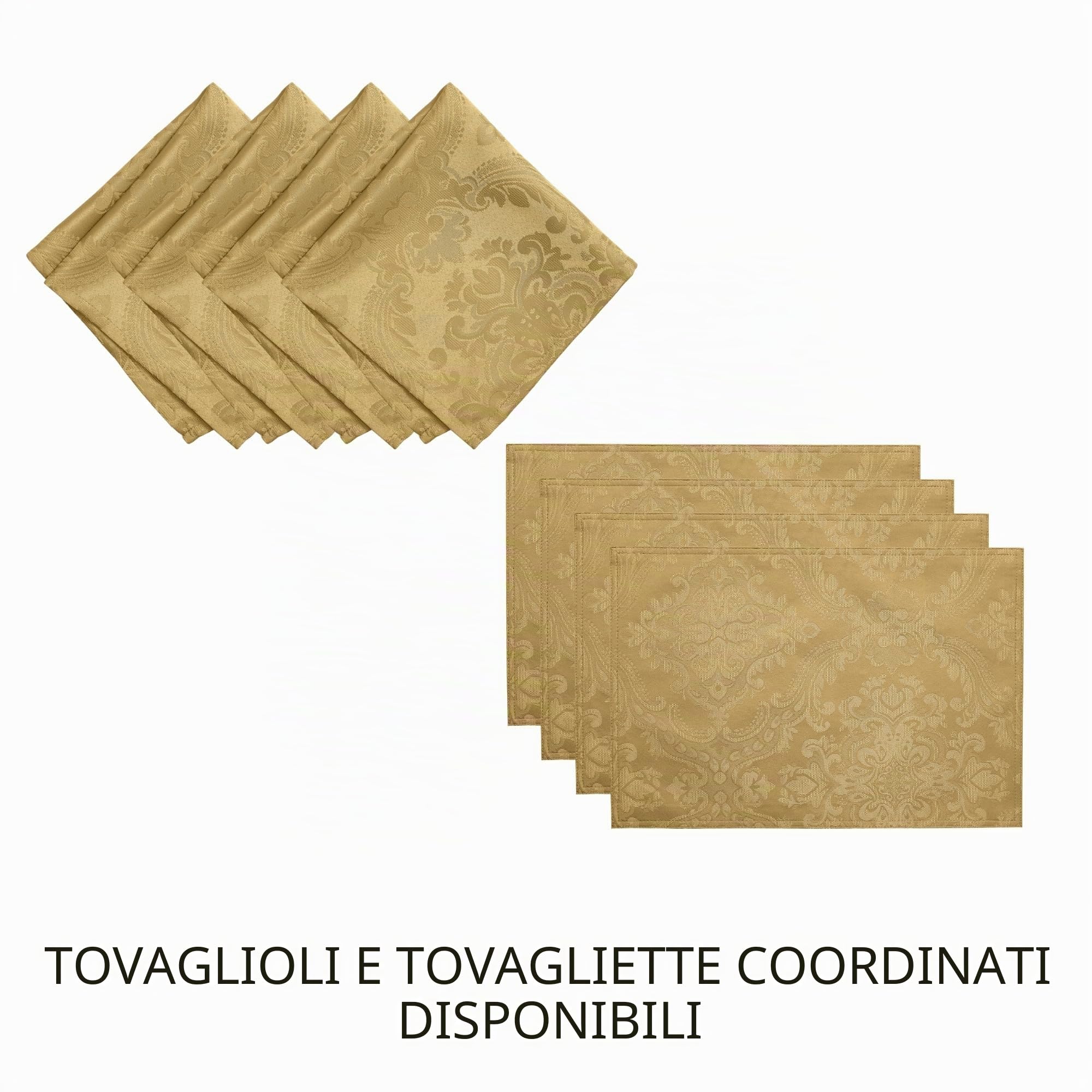 Elrene Tovaglioli in tessuto damascato (set di 4), poliestere, oro, 43,2 x 43,2 cm