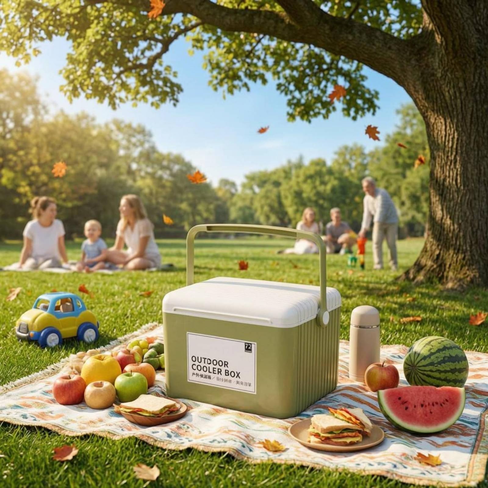 Nevera Portátil Aislada Hielera Contenedor Térmico Caja Refrigeradora con Aislamiento Térmico PU y Tapa 13 Asa de Transporte y Cierre Seguro Adecuada, Verde Aguacate