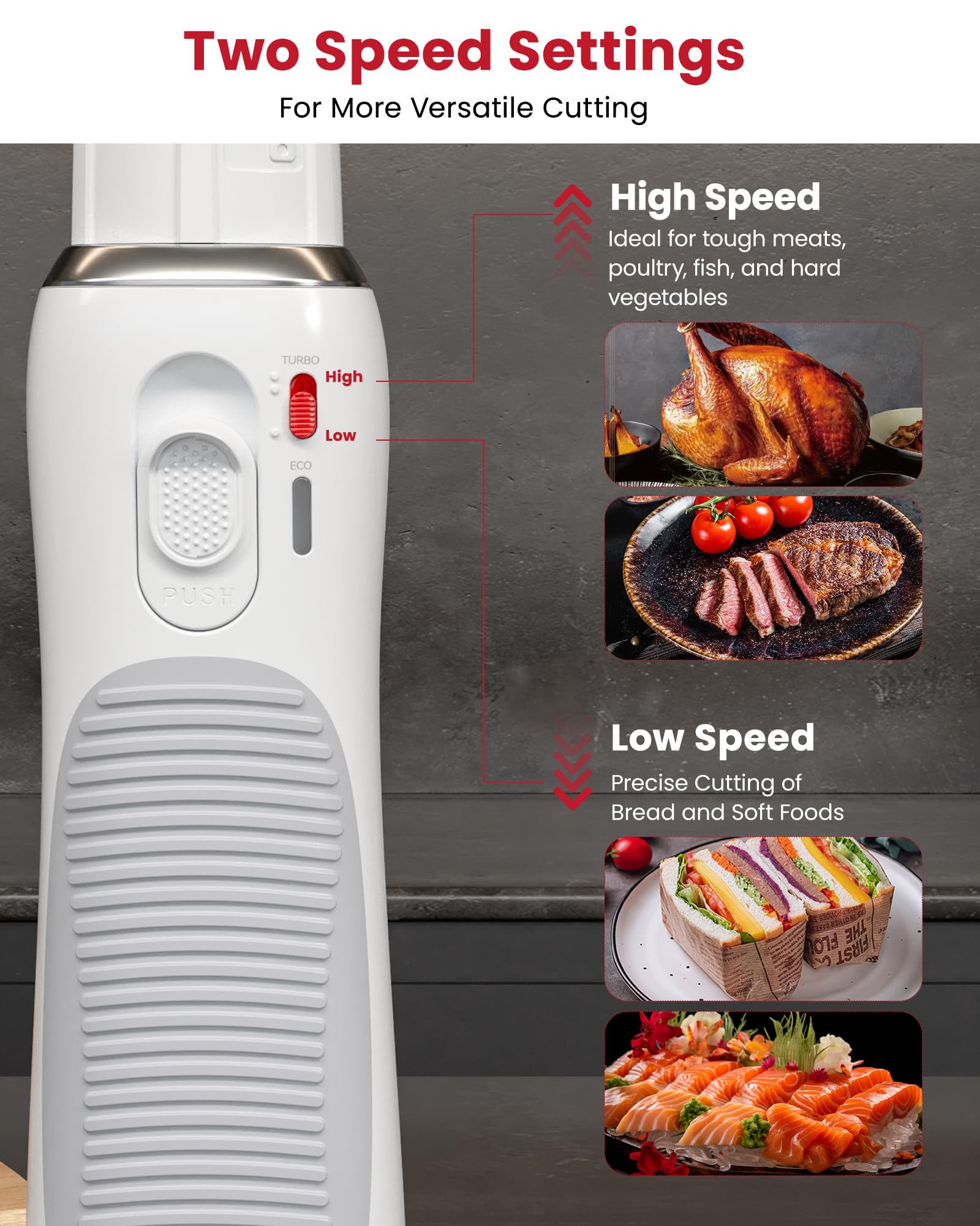 Keenstone Cuchillo eléctrico cable, cuchillo de sierra para tortugo, carne, filete de pescado y pan, diseño ergonómico con cómoda empuñadura - recargable USB-C, corte fácil