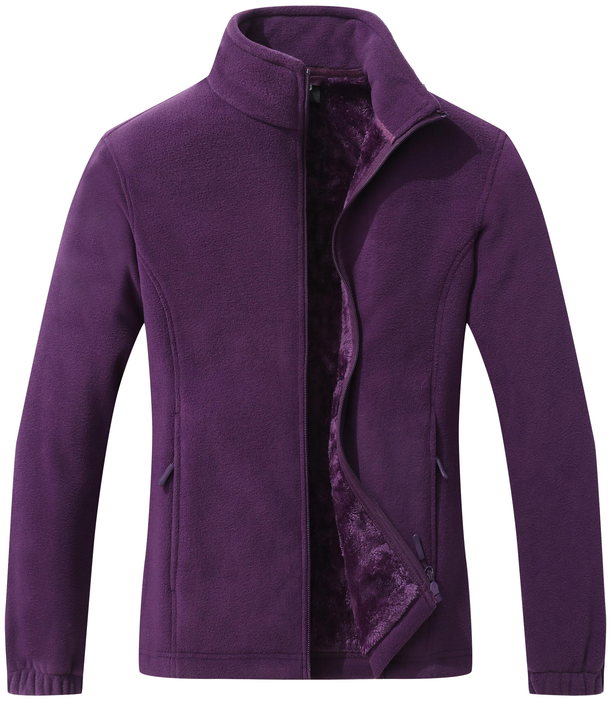 Women's Full Zip Polar Soft Fleece Jacket Warm Winter Coat With Zipper Pockets Long Sleeve Thickened Outerwear