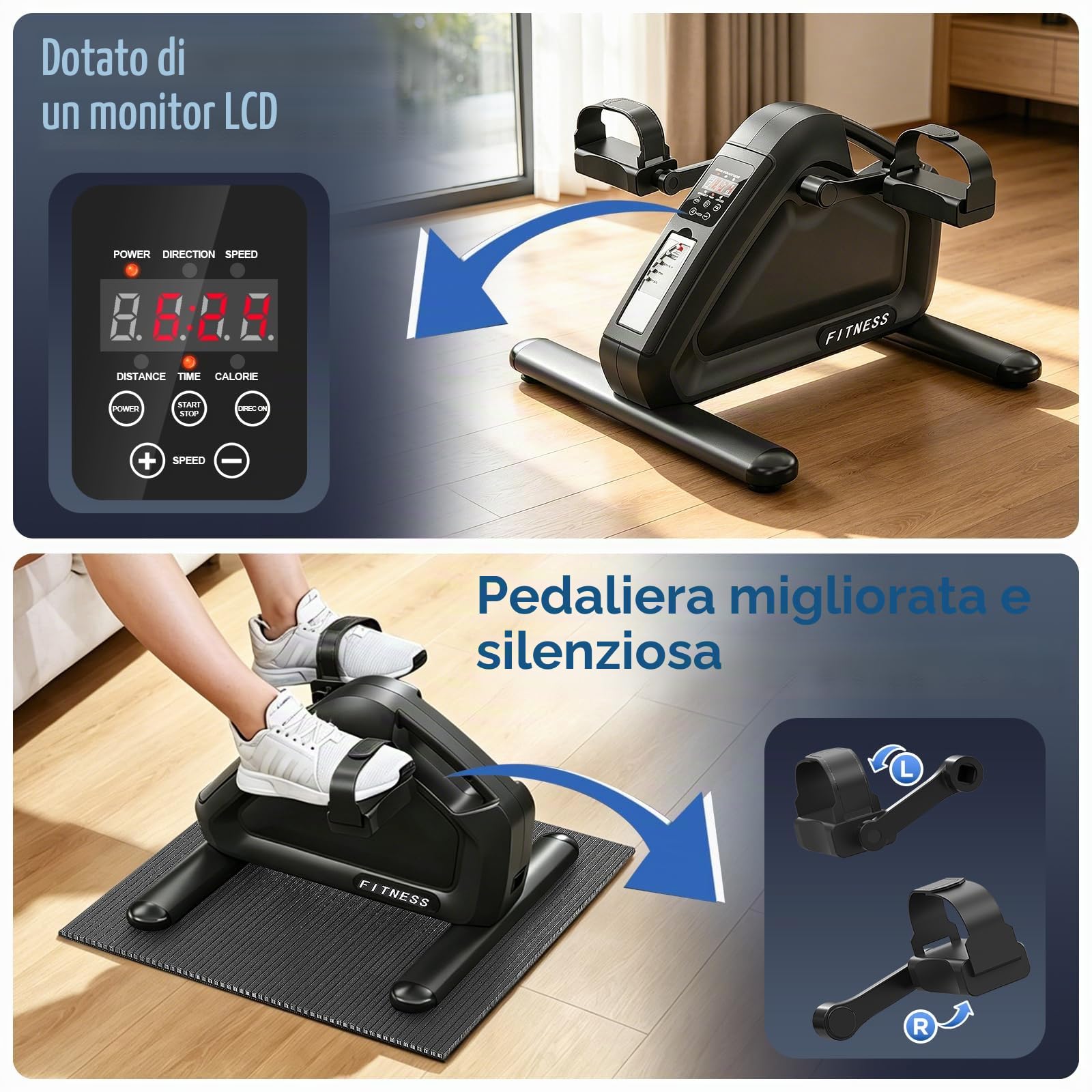 Pedaliera Riabilitazione Elettrico Per Anziani, 10 Livelli Velocità Cyclette Da Ufficio Per Braccia E Gambe, Telecomando Con Motore Silenzioso, Per Anziani E Lavoratori
