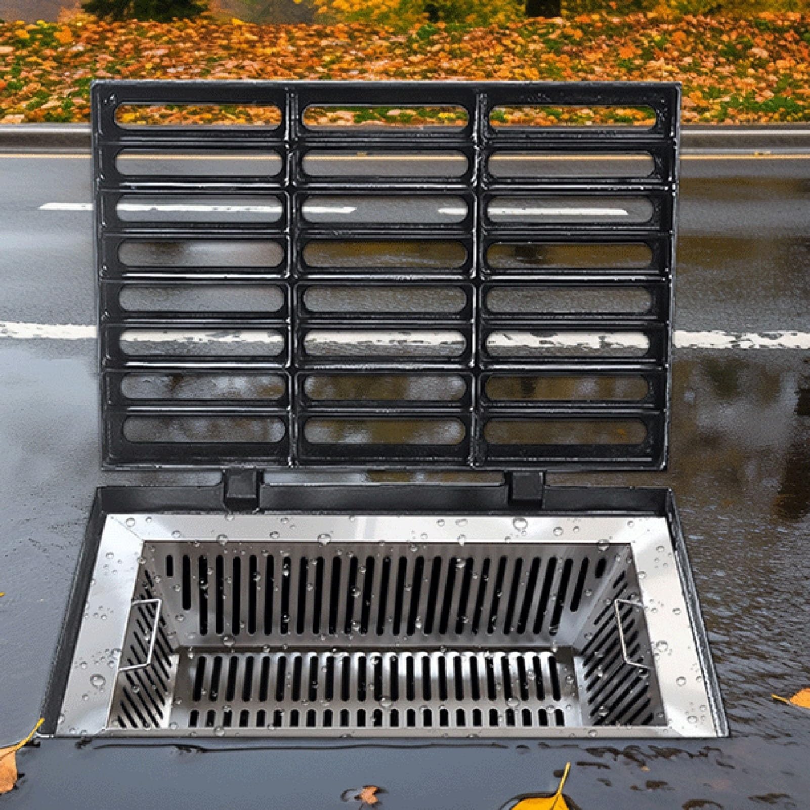 GOCHUSX Sewer Drain Strainer Basket, Clogging Drainpipe Network, 304 Stainless Steels Trash Interceptor Basket for Garden Roadside, Courtyard, School Playground(Silver-2pcs,45x75x15cm)