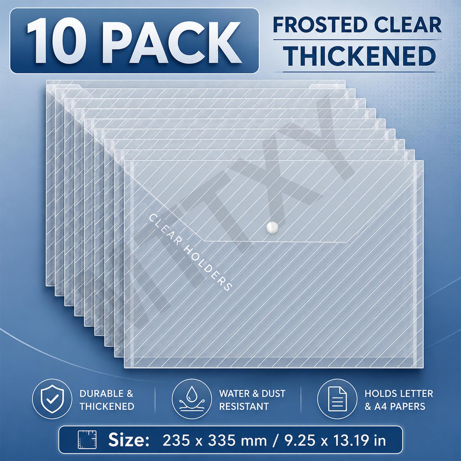 Cartelline A4 Trasparenti con Bottone, Set 10/30 Pezzi,10PCS | Buste trasparenti per documenti, resistenti ad acqua e umidità, formato 23,5 x 33,5 cm per cartelle A4.,10PCS