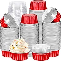 Vista 32 de Gejoy 400 Piezas Moldes de Papel de Aluminio para Hornear con Tapas 5 oz Moldes Desechables Ramekins Mini Moldes para Pasteles Crème Brûlée Moldes