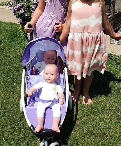 Miniatura 6 de Anivia - Cochecito de muñeca doble, diseño de corazón, regalos de cumpleaños para niños pequeños y niñas, cochecito doble, 11, plegable, doble